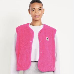 Old Navy Flamingo Pink Loose Snap-Front Sherpa Vest Size XS NWT